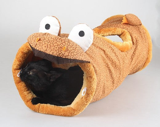 Cartoon Animal Cat Tunnel – Crinkle Paper Play Tube with Tee Design for Kittens & Cats