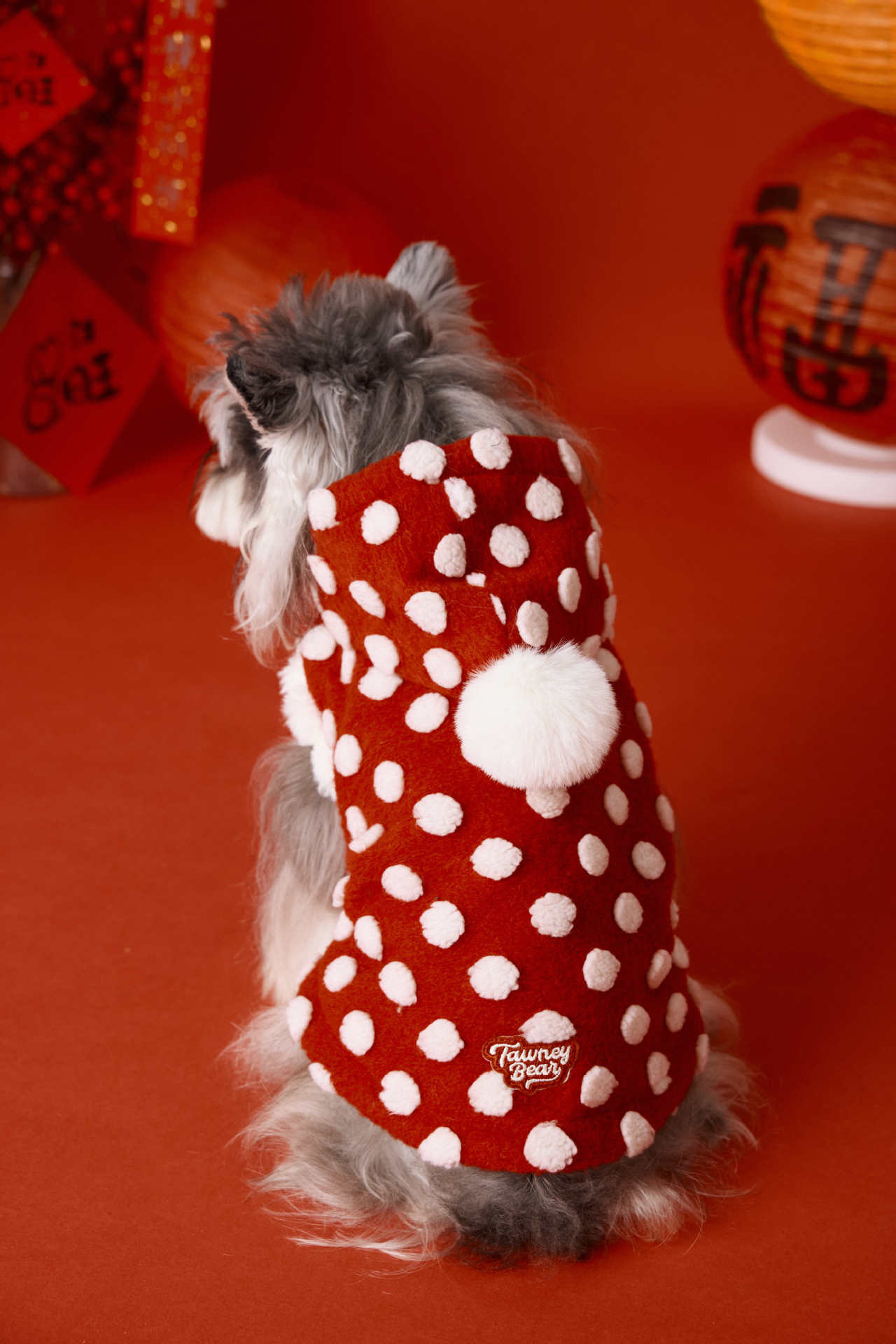 Red New Year Dress Polka Dot Sleeveless Hooded Vest Coat