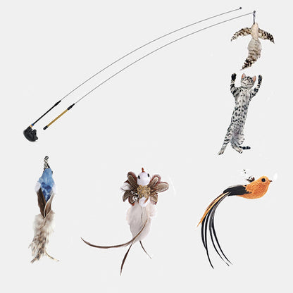 Steel Wire Feather Cat Teaser Toy – Long Rod Interactive Funny Wand for Cats