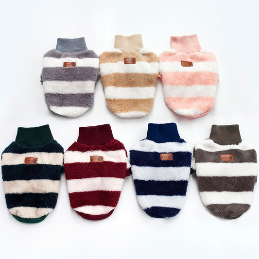 Striped Coral Fleece Sweater for Pets - Cozy and Casual Winter Clothing for Dogs & Cats