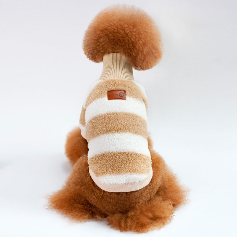 Striped Coral Fleece Sweater for Pets - Cozy and Casual Winter Clothing for Dogs & Cats