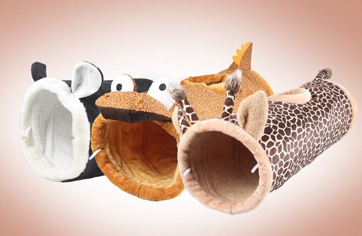 Cartoon Animal Cat Tunnel – Crinkle Paper Play Tube with Tee Design for Kittens & Cats