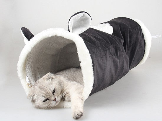 Cartoon Animal Cat Tunnel – Crinkle Paper Play Tube with Tee Design for Kittens & Cats