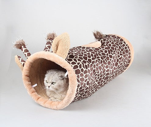 Cartoon Animal Cat Tunnel – Crinkle Paper Play Tube with Tee Design for Kittens & Cats