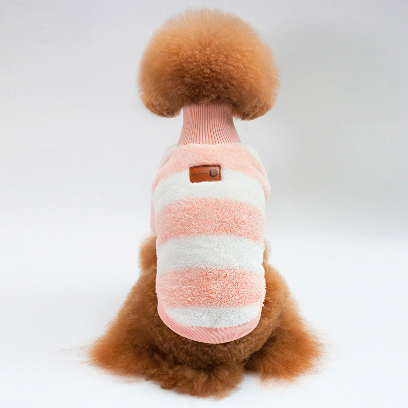 Striped Coral Fleece Sweater for Pets - Cozy and Casual Winter Clothing for Dogs & Cats