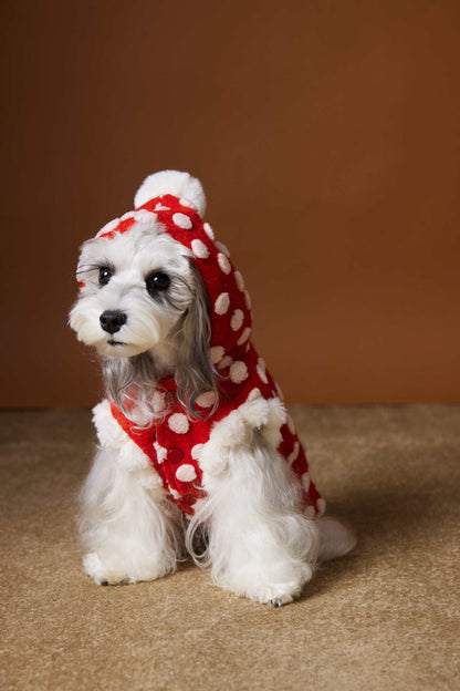 Red New Year Dress Polka Dot Sleeveless Hooded Vest Coat