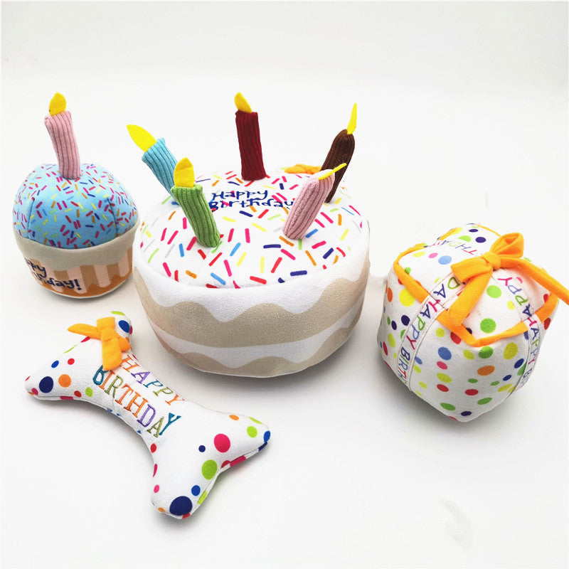 Cute Dog Birthday Cake Plush Toy - Adorable Plush Cake Toy for Dog Birthday Celebrations