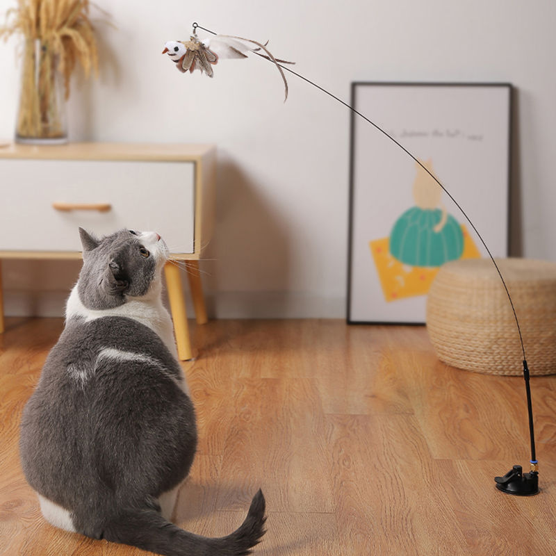 Steel Wire Feather Cat Teaser Toy – Long Rod Interactive Funny Wand for Cats