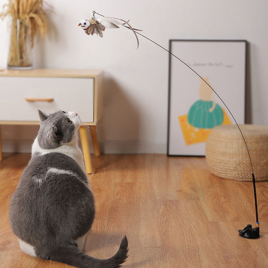 Steel Wire Feather Cat Teaser Toy – Long Rod Interactive Funny Wand for Cats