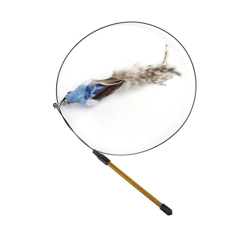 Steel Wire Feather Cat Teaser Toy – Long Rod Interactive Funny Wand for Cats