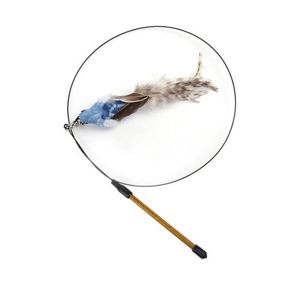 Steel Wire Feather Cat Teaser Toy – Long Rod Interactive Funny Wand for Cats