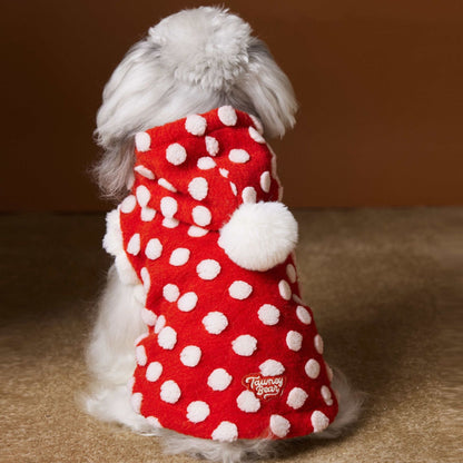 Red New Year Dress Polka Dot Sleeveless Hooded Vest Coat