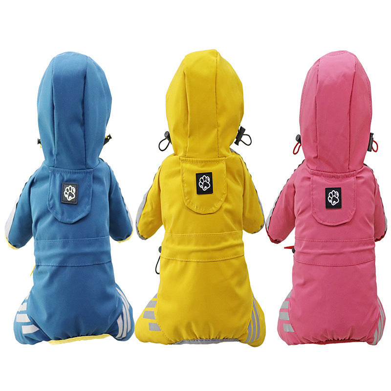 Full-Coverage Waterproof Dog Raincoat – 4-Leg Pet Rain Cape with Hood for Small to Large Dogs