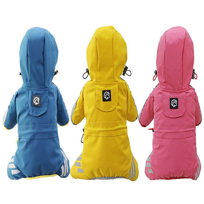 Full-Coverage Waterproof Dog Raincoat – 4-Leg Pet Rain Cape with Hood for Small to Large Dogs