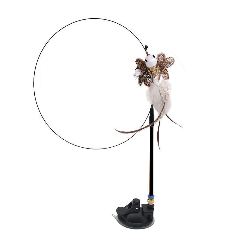 Steel Wire Feather Cat Teaser Toy – Long Rod Interactive Funny Wand for Cats