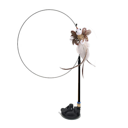 Steel Wire Feather Cat Teaser Toy – Long Rod Interactive Funny Wand for Cats
