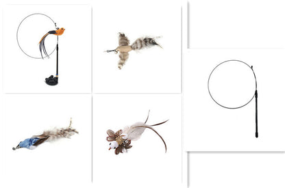 Steel Wire Feather Cat Teaser Toy – Long Rod Interactive Funny Wand for Cats