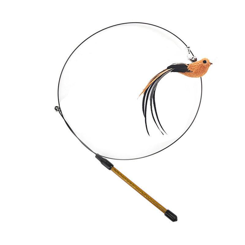 Steel Wire Feather Cat Teaser Toy – Long Rod Interactive Funny Wand for Cats