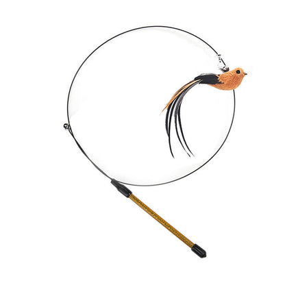 Steel Wire Feather Cat Teaser Toy – Long Rod Interactive Funny Wand for Cats