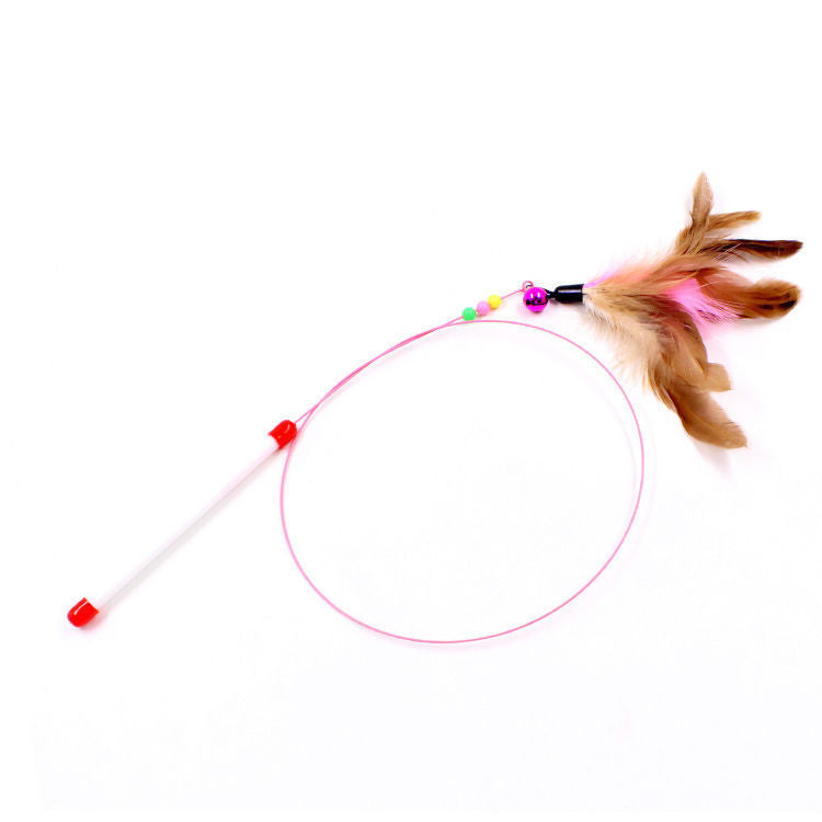 Steel Wire Feather Cat Teaser Toy – Long Rod Interactive Funny Wand for Cats