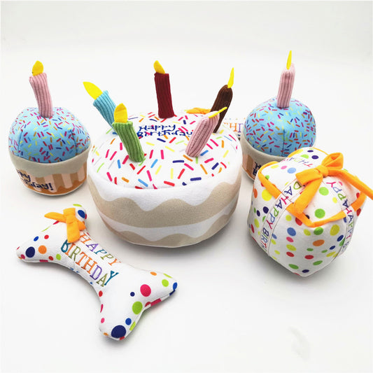 Cute Dog Birthday Cake Plush Toy - Adorable Plush Cake Toy for Dog Birthday Celebrations