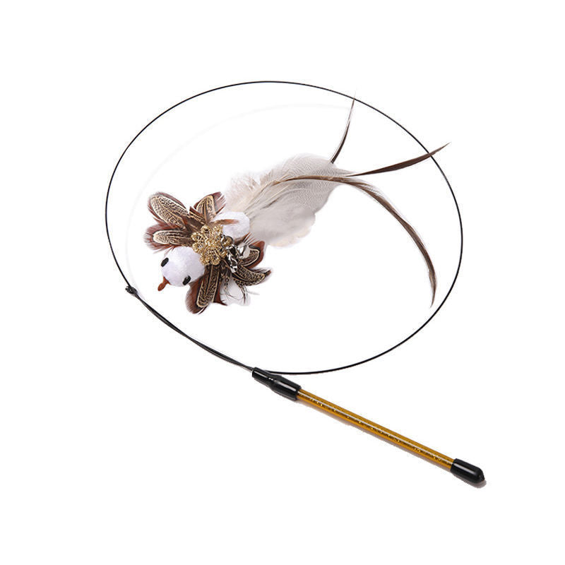 Steel Wire Feather Cat Teaser Toy – Long Rod Interactive Funny Wand for Cats
